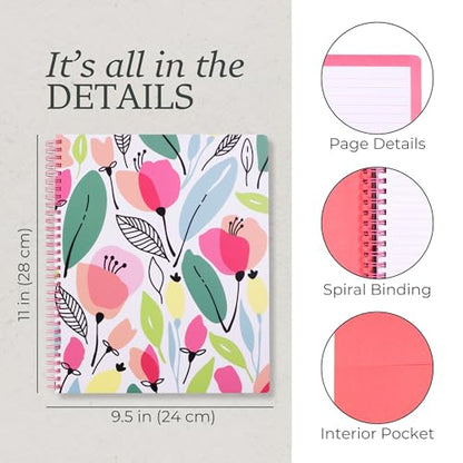 Steel Mill & Co Cute Large Spiral Notebook College Ruled, 11" x 9.5" with Durable Hardcover and 160 Lined Pages, Pink Poppy - color: Pink Poppy