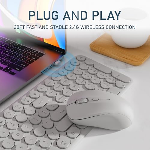 Wireless Keyboard and Mouse Combo, 110-Key Full Size (Gray) | Silent Keyboard with Round Keycaps, 2.4GHz USB Plug-and-Play Wireless, Compatible with PC, Laptop, Mac - color: GRAY