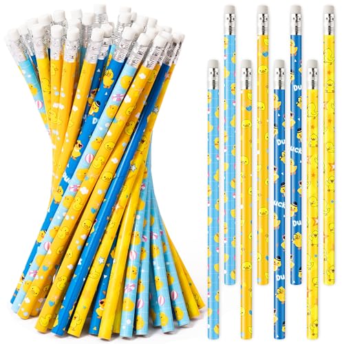 Xqumoi 60Pcs Ducks Pencils with Erasers - Cute Rubber Ducks Themed #2 HB Wooden Pencils in Bulk Birthday Party Favors Classroom Student Rewards Goodie Bag Fillers Stuffers Back to School Gift - style: Yellow Duck