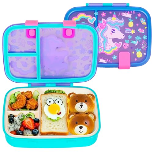 Cute Cartoon Bento Lunch Box for Kids, 800ml/27oz BPA-Free Leak-Proof Food Containers with 3 Compartments, Dishwasher Safe, Back to School Students Lunches Size for Ages 3-7 - color: B21. Unicorn