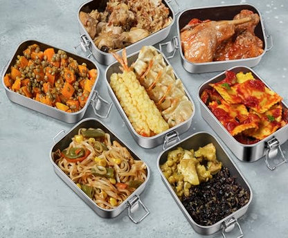 Leonyo Small Lunch Box 18.6oz Stainless Steel Lunch Bento Container | 550ml Mini Metal Tiffin Lunch Box, Leak-Proof Food Containers Snack Tin, Dishwasher Safe, Oven Safe Except for Lid - size: 550ML