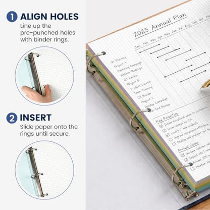 Koogel White Filler Paper, 3 Hole Punched, 100 Sheets Loose Leaf Wide Ruled Lined Notebook Paper, 8" x 10-1/2" Filler for Notebooks, School Office Writing Supplies, Fights Ink Bleed, White