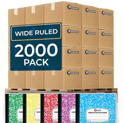 Rosmonde 2000 Pack (Pallet) Composition Notebooks Bulk, Wide Ruled, Full Pallet of Composition Notebooks, 100 Sheets (200 Pages), 9-3/4 x 7-1/2, Bulk Notebooks for School & Office, 4-7 Days Transit - size: 2000 Pack | Full Pallet, style: Wide Ruled - Colo