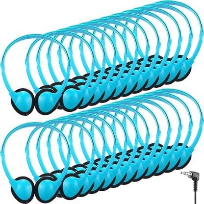 Konohan 30 Pack Headphones Bulk Headphone for School Classroom Student Wired Headphones Adjustable with 3.5 mm Jack for Adults (Sky Blue) - color: Blue