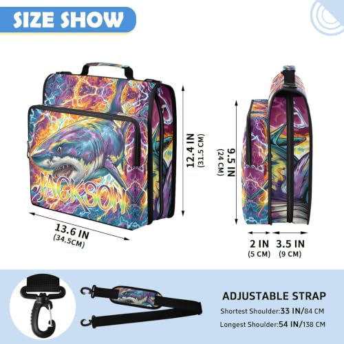 Custom Binder Bag Personalized Fire and Lightnbing Shark 3 Ring Zipper Binder Bag with Laptop Pockets and Shoulder Strap Tote Binders Organizer Case for School Office - color: Custom Shark