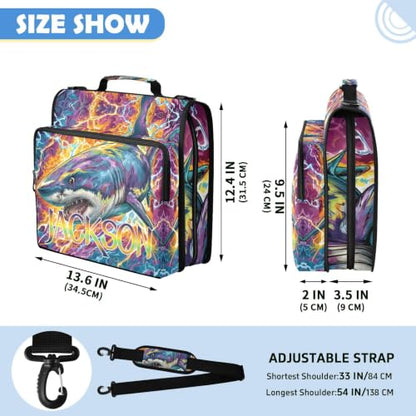 Custom Binder Bag Personalized Fire and Lightnbing Shark 3 Ring Zipper Binder Bag with Laptop Pockets and Shoulder Strap Tote Binders Organizer Case for School Office - color: Custom Shark