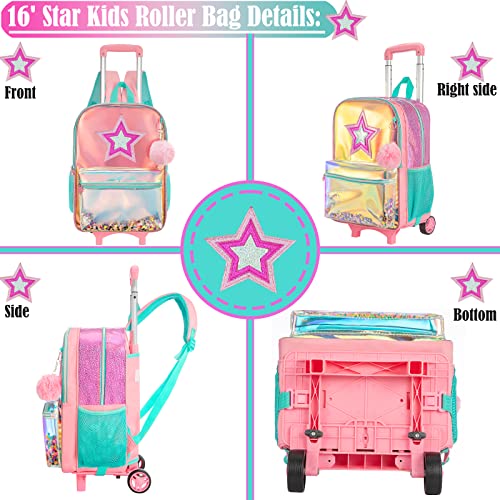 School Kids Rolling Backpack for Girls With Wheels Trolley Wheeled Backpacks Travel Bags 3PCS With Lunch Box Kids Rolling Suitcase Pink - color: Magic Color-1216-2