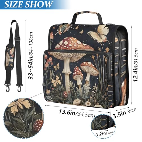 3 Ring Zipper Binder with Shoulder Strap Mushrooms Flowers Butterflies (2) 1.5 inch Binders Keeper Large Capacity Multi Pockets for School Office Supplies - color: Multi2464, size: Fit 500 Sheets