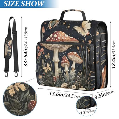 3 Ring Zipper Binder with Shoulder Strap Mushrooms Flowers Butterflies (2) 1.5 inch Binders Keeper Large Capacity Multi Pockets for School Office Supplies - color: Multi2464, size: Fit 500 Sheets