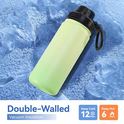 DOMICARE 16 oz Water Bottle Stainless Steel Double Wall Vacuum Insulated Water Bottle with Straw lids & Spout Lid, Leakproof - color: Green Gradient, size: 16oz/8 Pack