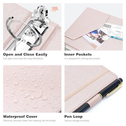 Ospelelf 3 Ring Binder with Clipboard, 1 Inch Leather, Letter Size (8.5" x 11"), Clipboard Binder with 5 Tab Dividers, Rose Gold - color: Rose Gold, size: Letter Size - 1 Inch