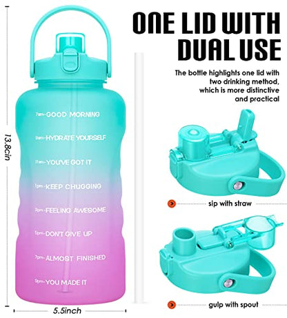 HydroPal 1 Gallon Water Bottles with Straw, 128 oz Water Bottle BPA Free Innovative 2-IN-1 Lid Gym Bottle with Times to Drink Motivational, Large for Sports Fitness Camping Water Jug （13.8X5.5 inch） - color: Fantasy Forest