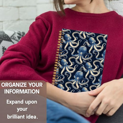 KAOWT Navy Blue Ocean Octopus Notebook Journal, Octopus Gifts for Women Notebooks for Note Taking, Marine Notebook Spiral, Beach Lover Gifts, Hardcover Spiral Notebook 5.5x8.3in - color: Summer notbook-octopus