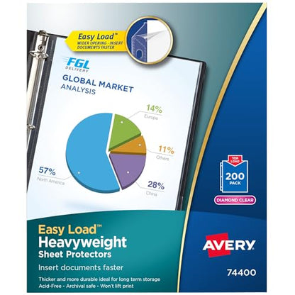 Avery Diamond Clear Heavyweight Sheet Protectors, Easy Load, 200 Document Protectors (74400) - style: 200 Pack