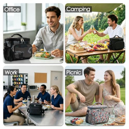 FlowFly Insulated Reusable Lunch Bag Adult Large Lunch Box for Women and Men with Adjustable Shoulder Strap,Front Zipper Pocket and Dual Large Mesh Side Pockets,BlackCamo - color: BlackCamo