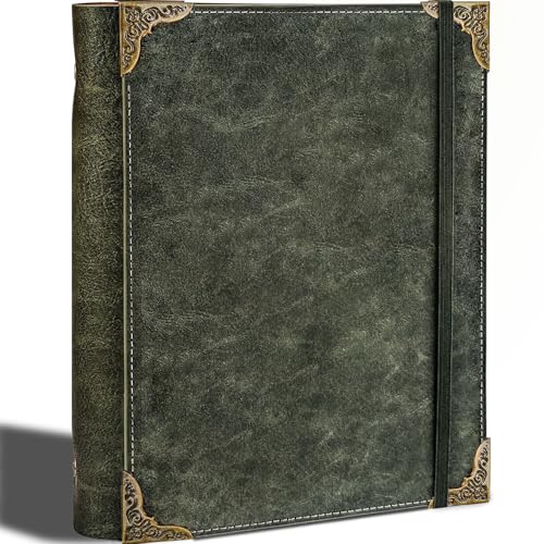 3 Ring Binder 1 Inch - Fits 8.5"x11" Letter Size Paper with Inside Pockets | Round Ring Binder Holds 200 Sheets, Vintage Notebook Cover Loose Leaf Organizer for Photo Album, Recipe - DIY Blank, Green - color: Diy Blank - Green, size: 3 Rings - 8.5x11in Pa