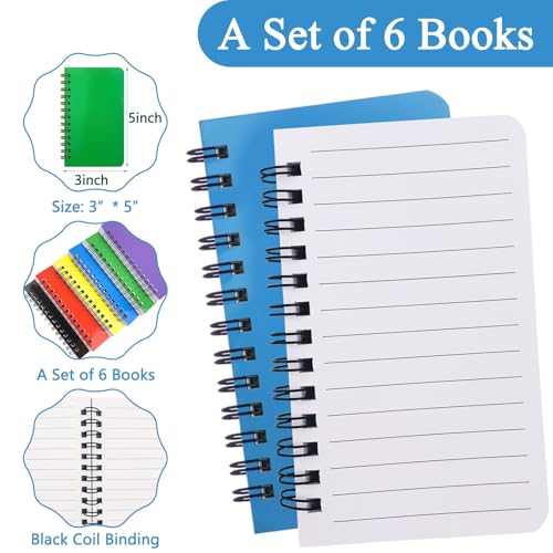 KTOJOY 6 Pack Small Spiral Notebook Pocket Notebook 3x5 Spiral Notepads With Lined Pages, Small Top Spiral Notebook Little Mini Memo Steno Note Pads for Outdoor Home Office College School