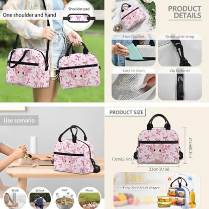 Kids Backpack Set,Axolotl Print Multiple Compartment Kids Bookbag Set with Insulated Lunch Bag & Pencil Case for Elementary Girls - color: Pink Bows-axolotl Print