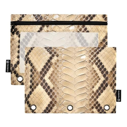 2 Pack 3 Ring Binder Pencil Pouch Snake Print Pencil Case Pencil Bags with Zipper, Clear PVC Binder Pockets for Office Daily Supplies - color: Color 4