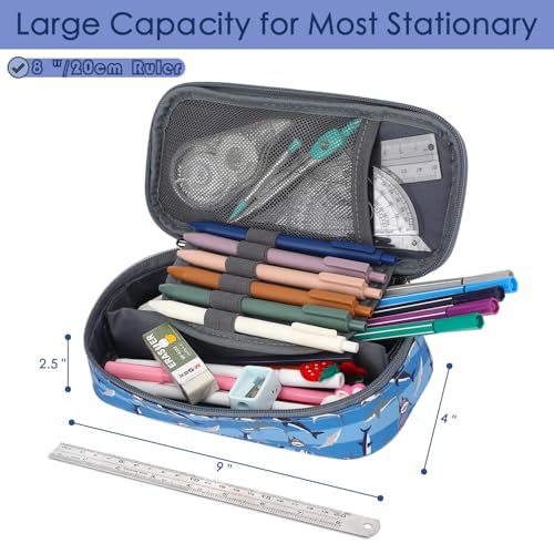 FlowFly Large Capacity Pencil Case for Kids, Boys & Girls – Zippered Multi-Functional Pen Pouch, Soft & Portable Pencil Bag for School, Teens, Students, Shark - color: Shark