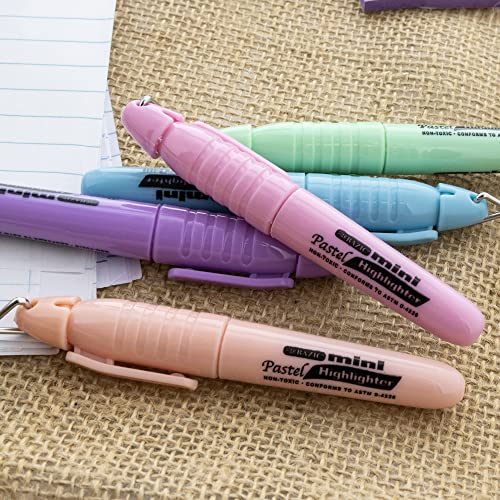 BAZIC PRODUCTS Mini Pastel Highlighters, Chisel Tip, 5 Count, 2-Pack | Quick-dry, assorted pastel mini highlighters, compact, cap clip, non-toxic ink, ASTM D-4236, odorless