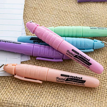 BAZIC PRODUCTS Mini Pastel Highlighters, Chisel Tip, 5 Count, 2-Pack | Quick-dry, assorted pastel mini highlighters, compact, cap clip, non-toxic ink, ASTM D-4236, odorless