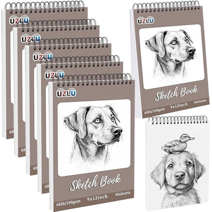 5 Pcs Sketch Book Bulk 9 x 12 in 200 Sheets Top Spiral Bound Sketch Pad Drawing Paper 40 Sheets Each Acid Free Mixed Media Sketchbook 68lb/100gsm Art Supplies for Beginner Artist - size: 9x12in, style: 5 Pack-Total 200 sheets