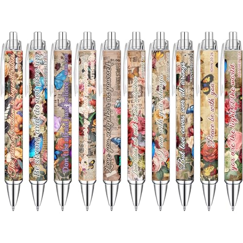 Idealmuzik Employee Appreciation Ballpoint Pens, 10 Pack – Vintage Butterfly Pens with Uplifting Bible Quotes – Smooth Writing Pens for Office, Team Gifts, Staff Recognition, and Daily Use - style: Butterfly