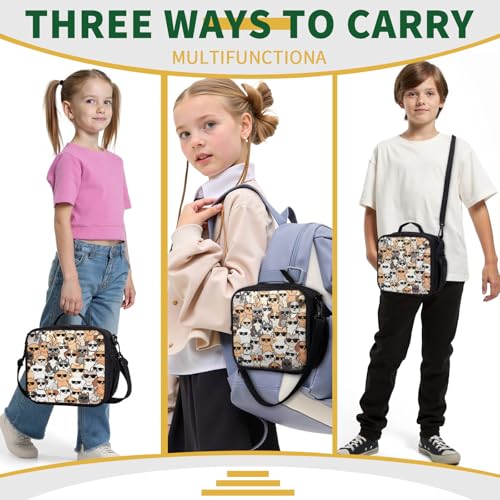 Cute Cat and Dog Lunch Box for Girls Boys Kids Insulated Lunch Bag Cartoon Animals Theme Kawaii Lunchbox with Shoulder Strap Reusable Lunch Cooler Tote Bags for School Picnic - color: Cat and Dog