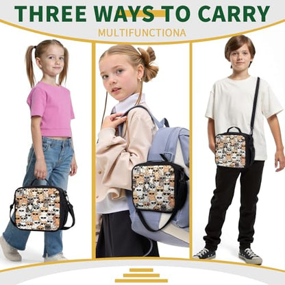 Cute Cat and Dog Lunch Box for Girls Boys Kids Insulated Lunch Bag Cartoon Animals Theme Kawaii Lunchbox with Shoulder Strap Reusable Lunch Cooler Tote Bags for School Picnic - color: Cat and Dog
