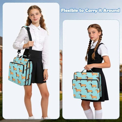 Cute Dachshunds Hotdog Blue Zipper Binder 3 Ring with Handle and Shoulder Strap, 500 Sheet Binder Organizer Capacity & Multi-Pockets for School Office - color: Aa04