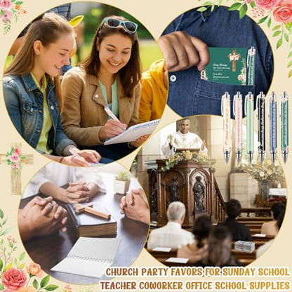 24 Sets Christian Notepads Bible Pens Sets Bulk - Classroom Office Church Religious Gifts - Spiral Thickened Bible Verse Notepad Pens for School Teacher Coworker (Floral Cross) - style: Floral Cross