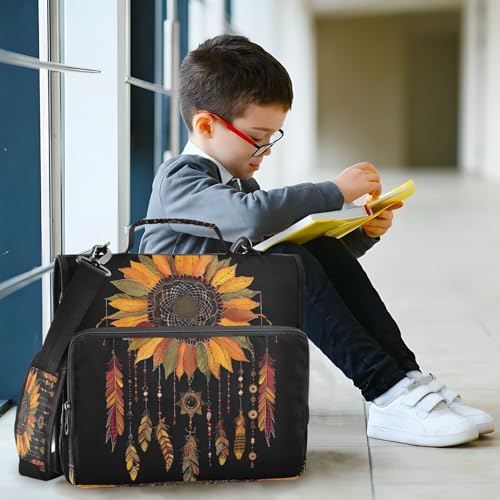 3 Ring Zipper Binder Sunflower Dream Catcher Binders Bag with Shoulder Strap 500 Sheets Paper Organizer Trapper Keeper Documents Storage File Folder for School Office - color: A1189