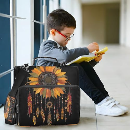 3 Ring Zipper Binder Sunflower Dream Catcher Binders Bag with Shoulder Strap 500 Sheets Paper Organizer Trapper Keeper Documents Storage File Folder for School Office - color: A1189