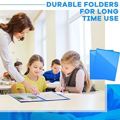Henoyso 24 Pcs Folders with Pocket School to Home Folder Heavy Duty 2 Pocket Homework Folders with Clear Front Pockets for School Students Parent Teacher Communication (Blue) - color: Blue