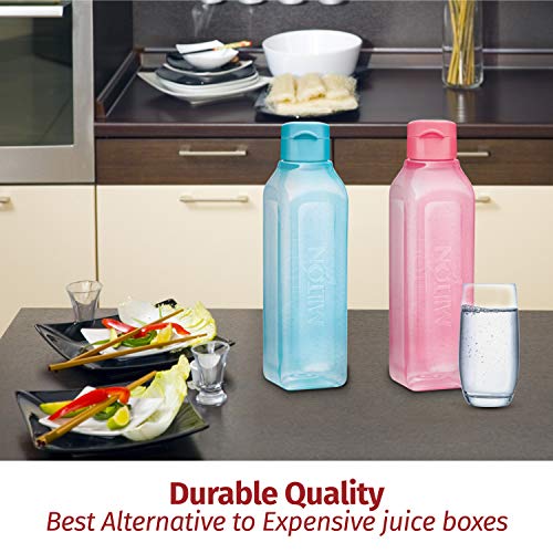 MILTON Sports Water Bottle Square Juice Box 4 Set 32 oz. Great for Juices Milk Smoothies Plastic Wide-Mouth Reusable Leak Proof Drink Bottle/Carton for School Bags Lunch Boxes Gym Flip Lid -BPA Free - size: 32 oz 4 pack