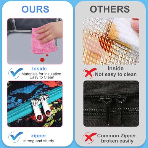 RHCPFOVR Kids Lunch Bag - Insulated Lunch Box for Boys Girls,Washable Lunch Bag and Reusable Toddler Leak-proof Lunchbox for School and Daycare - color: Black Dinosaur