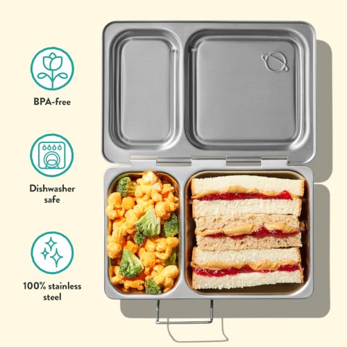 PlanetBox Recycled Shuttle Stainless Steel Lunch Box for Kids and Adults - Replacement Lunchbox Only, Brushed Finish, Sustainable Bento Box - size: 2 Compartments