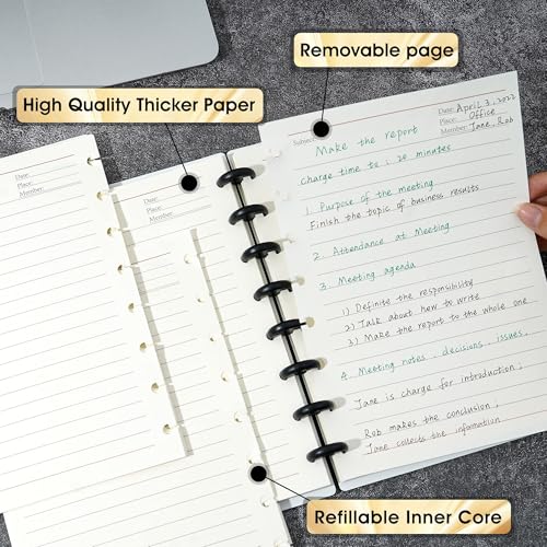 Yoment 2 Pack Discbound Notebook Customizable Spiral Journal Refillable 5 Subject Notebook with Removable Pages 120 Wide Ruled Disc Planner - color: 3 Gold&Black, size: Medium