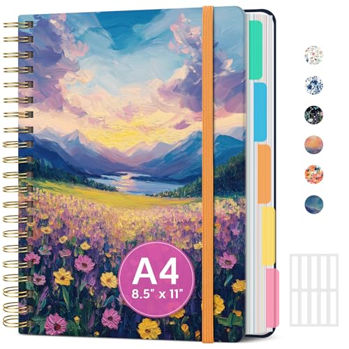 Large Spiral Lined Notebooks for Work with Removable Dividers & Tabs, 8.5"x11" Pretty Hardcover 5 Subject Notebook Journal for Women, College Ruled, Perfect for Study & Office Organization, 280 Pages, Blush Horizon - color: U - Blush Horizon
