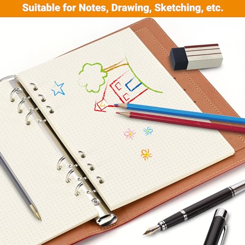 Beige A5 6-Hole Dot-Ruled Refill Paper(Pre-Punched) Fits A5 6-Ring Binder, 100GSM Thick No Bleed-through Sheets, Double Sided Writing for Fountain Pen & Gel Pen (2 Pack) - size: Dot-A5-2