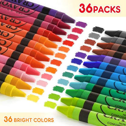 36 Pack Crayons Bulk, Premium Crayon for Arts Crafts, Back to School Essentials for Kid Toddler, Non Toxic Washable Crayon Party Favors Supplies for Classroom Homeschool, 24 Count Crayons Each Box
