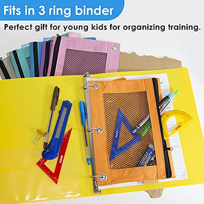 BAZIC PRODUCTS Retro Pastel 3-Ring Pencil Pouch with Mesh Window, 2-Pack | clear mesh window and a zipper closure for pens; pencils - color: Pastel Grey, size: 2-Pack