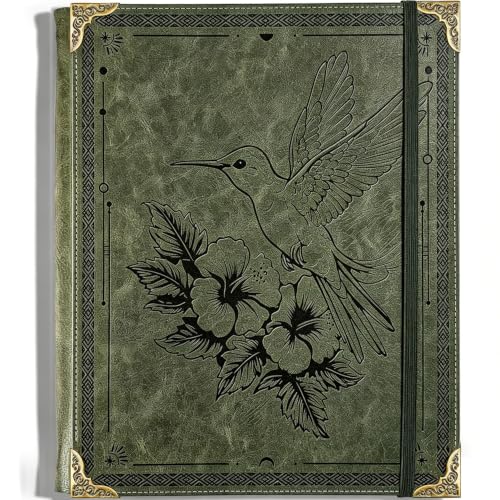 3 Ring Binder 1 Inch - Fits 8.5"x11" Letter Size Paper with Inside Pockets | Round Ring Binder Holds 200 Sheets, Vintage Notebook Cover Loose Leaf Organizer for Photo Album, Recipe - Hummingbird, Green - color: Hummingbird - Green, size: 3 Rings - 8.5x11i