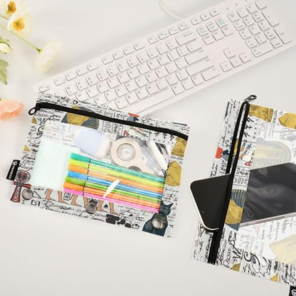 Retro Ancient Egypt Binder Pencil Pouch 3 Ring Clear Pouches with Zipper Pen Organizer for Office College School, 2 Pack - color: Multi-retro Ancient Egypt