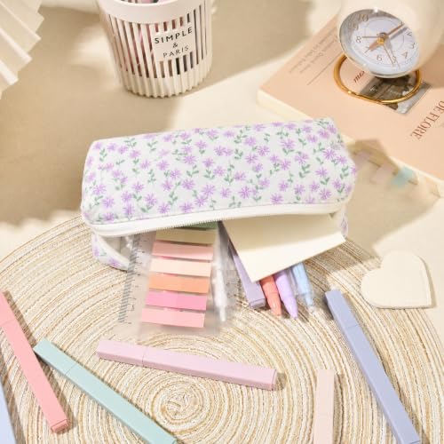 22Pcs Book Annotation Kit Aesthetic Pencil Case with Supplies School Annotation Supplies Gel Pen Transparent Sticky Note Taking Bible Study College Stationery Supplie (Lavender Floral) - color: Lavender Floral