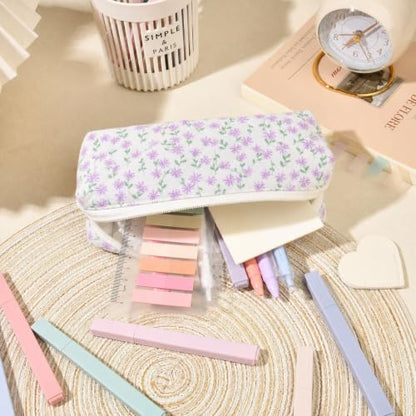 22Pcs Book Annotation Kit Aesthetic Pencil Case with Supplies School Annotation Supplies Gel Pen Transparent Sticky Note Taking Bible Study College Stationery Supplie (Lavender Floral) - color: Lavender Floral