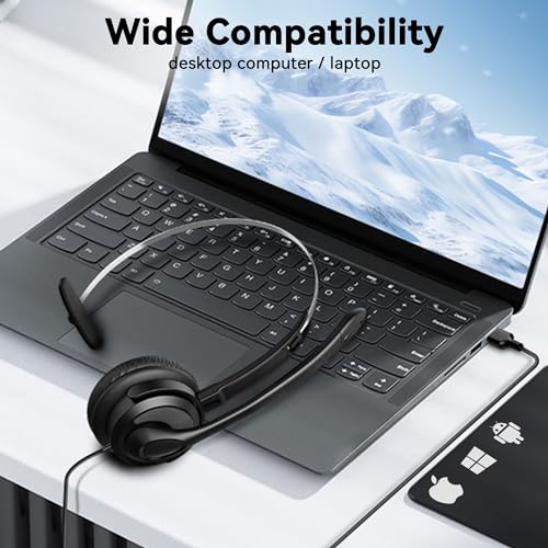 Voistek USB Headset with Microphone for PC & Laptop, Wired Mono Computer Headset with Noise Cancelling Microphone,in-Line Volume Control for Teams, Zoom, VoIP,Skype - style: Single Ear