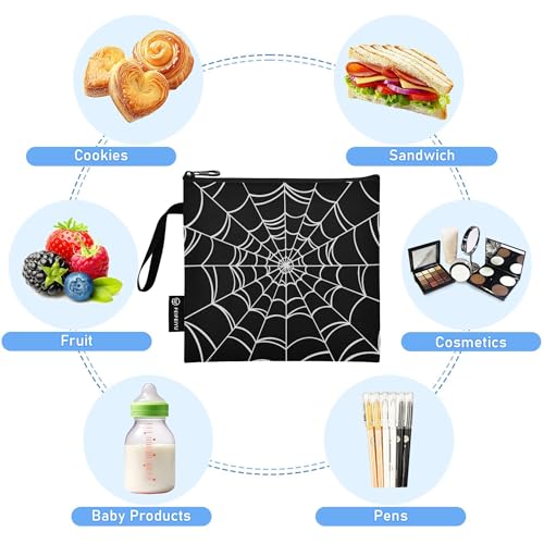 Reusable Food Storage Bags Goth Spider 3 Pack Set Lunch Bag Compact Sandwich Snack Bag Small Medium Large for Lunch, Travel & Organization - color: Bag 19