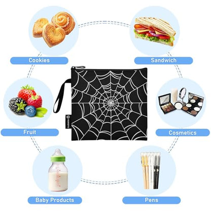 Reusable Food Storage Bags Goth Spider 3 Pack Set Lunch Bag Compact Sandwich Snack Bag Small Medium Large for Lunch, Travel & Organization - color: Bag 19